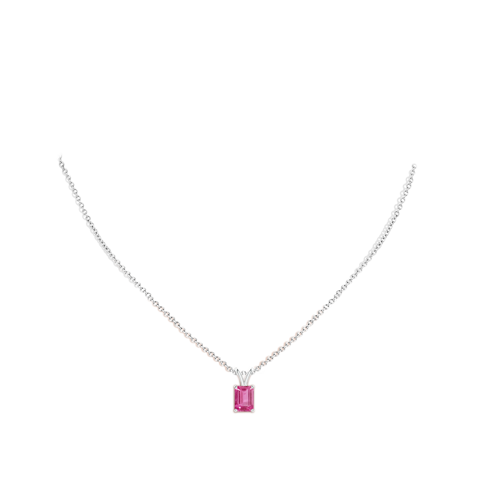 8x6mm AAAA Emerald-Cut Pink Sapphire Solitaire Pendant with V-Bale in P950 Platinum body-neck