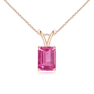 8x6mm AAAA Emerald-Cut Pink Sapphire Solitaire Pendant with V-Bale in Rose Gold