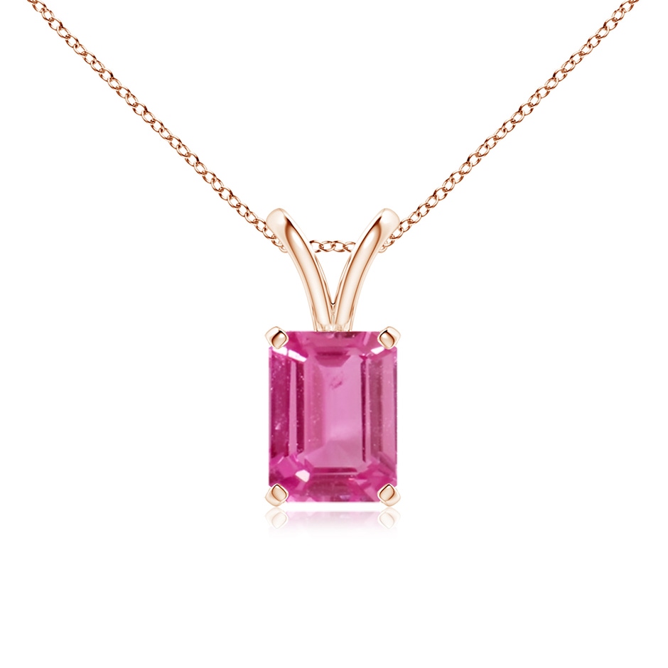 8x6mm AAAA Emerald-Cut Pink Sapphire Solitaire Pendant with V-Bale in Rose Gold 