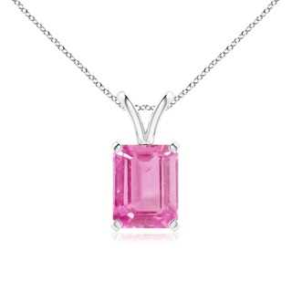 9x7mm AA Emerald-Cut Pink Sapphire Solitaire Pendant with V-Bale in P950 Platinum