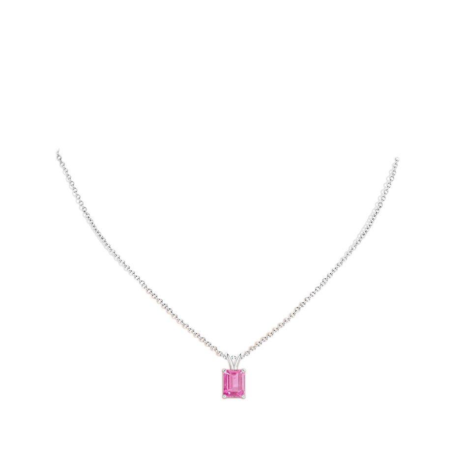 9x7mm AA Emerald-Cut Pink Sapphire Solitaire Pendant with V-Bale in P950 Platinum body-neck