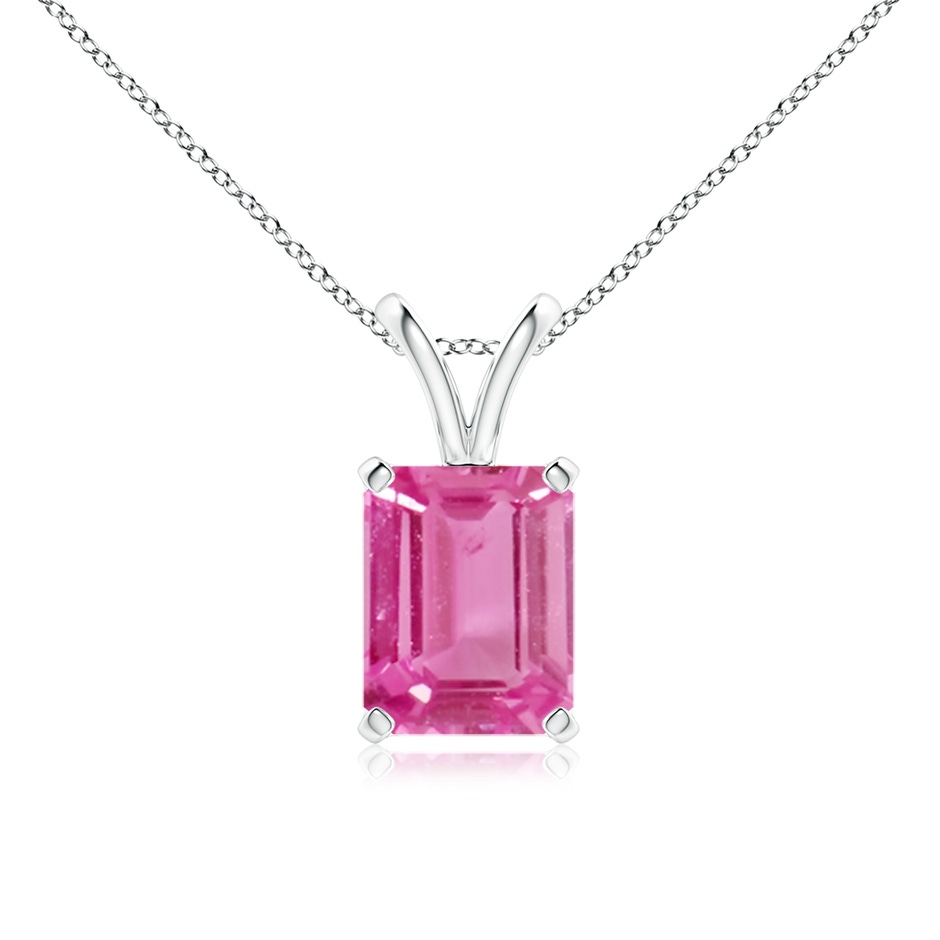 9x7mm AAA Emerald-Cut Pink Sapphire Solitaire Pendant with V-Bale in P950 Platinum 