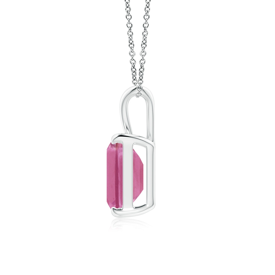 9x7mm AAA Emerald-Cut Pink Sapphire Solitaire Pendant with V-Bale in P950 Platinum side-1
