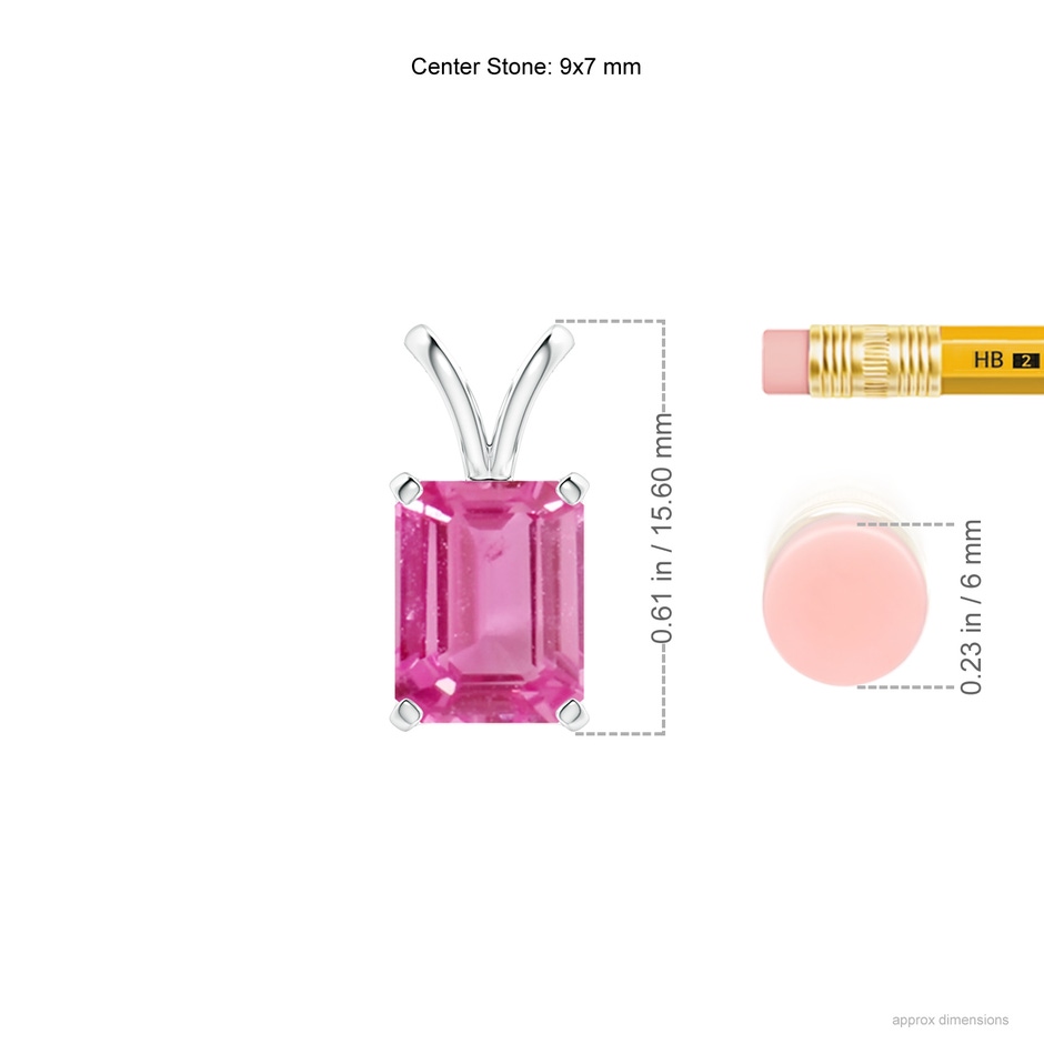 9x7mm AAA Emerald-Cut Pink Sapphire Solitaire Pendant with V-Bale in P950 Platinum ruler