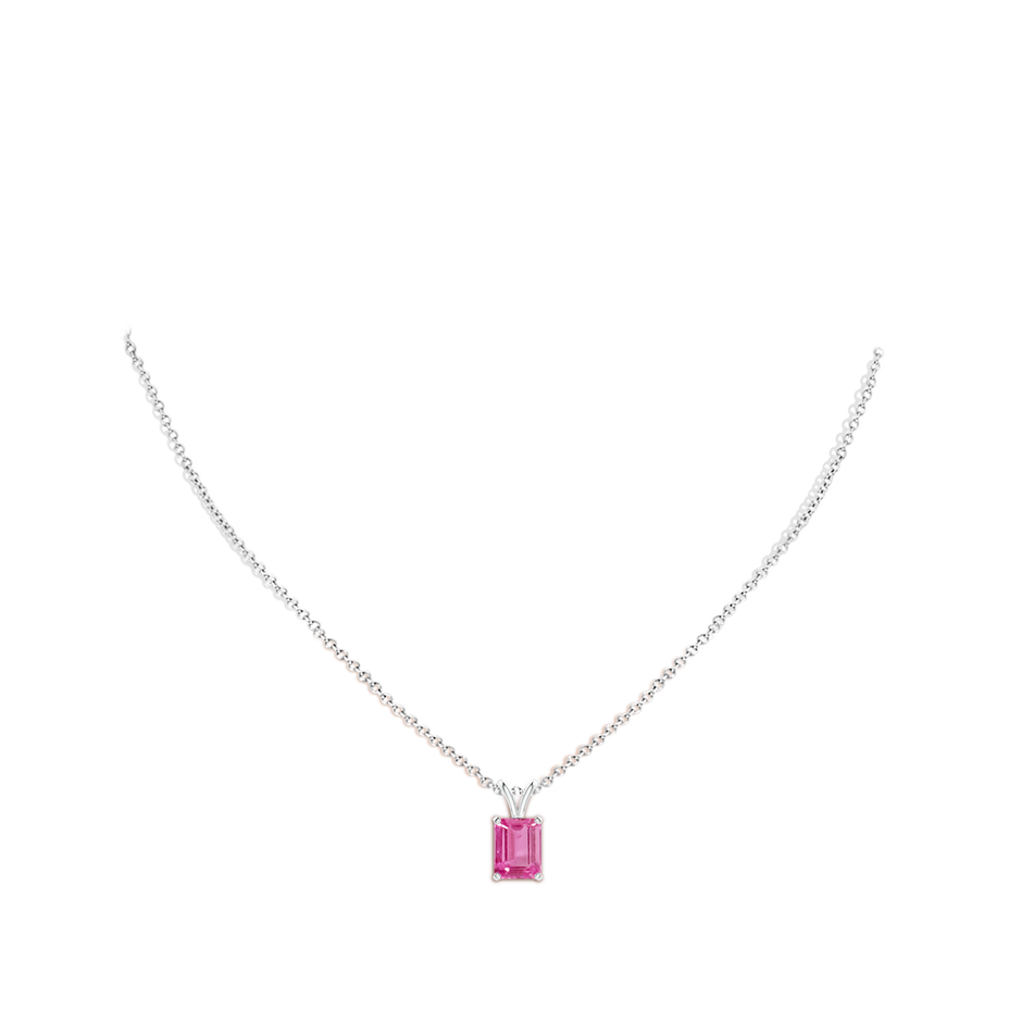 9x7mm AAA Emerald-Cut Pink Sapphire Solitaire Pendant with V-Bale in P950 Platinum body-neck