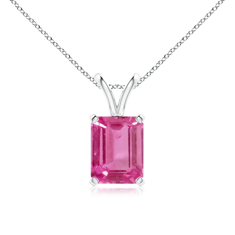 9x7mm AAAA Emerald-Cut Pink Sapphire Solitaire Pendant with V-Bale in P950 Platinum 