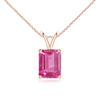 9x7mm AAAA Emerald-Cut Pink Sapphire Solitaire Pendant with V-Bale in Rose Gold