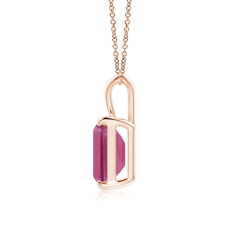 9x7mm AAAA Emerald-Cut Pink Sapphire Solitaire Pendant with V-Bale in Rose Gold side-1