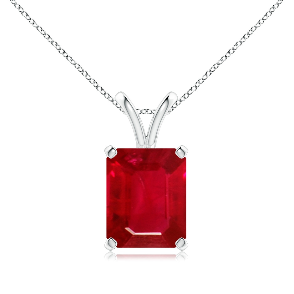 10x8mm AAA Emerald-Cut Ruby Solitaire V-Bale Pendant in White Gold 