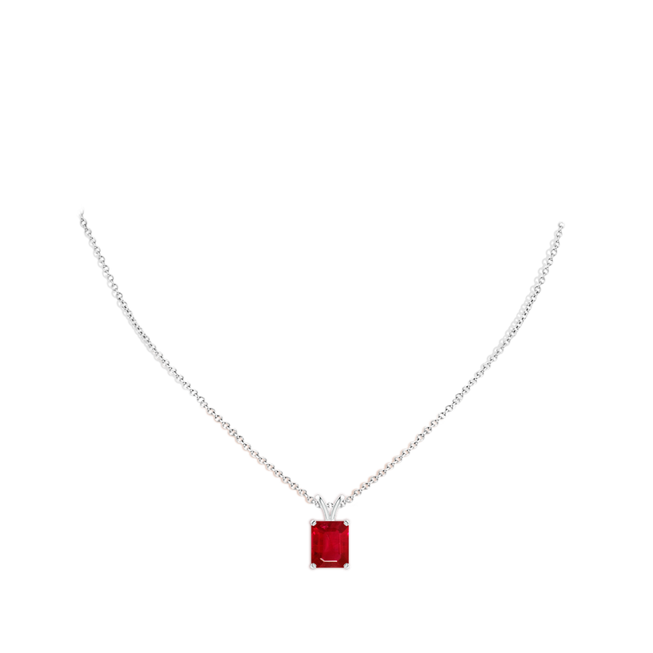 10x8mm AAA Emerald-Cut Ruby Solitaire V-Bale Pendant in White Gold pen