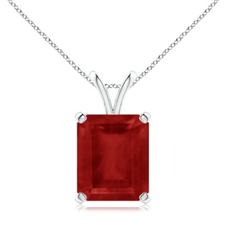 12x10mm AA Emerald-Cut Ruby Solitaire V-Bale Pendant in P950 Platinum