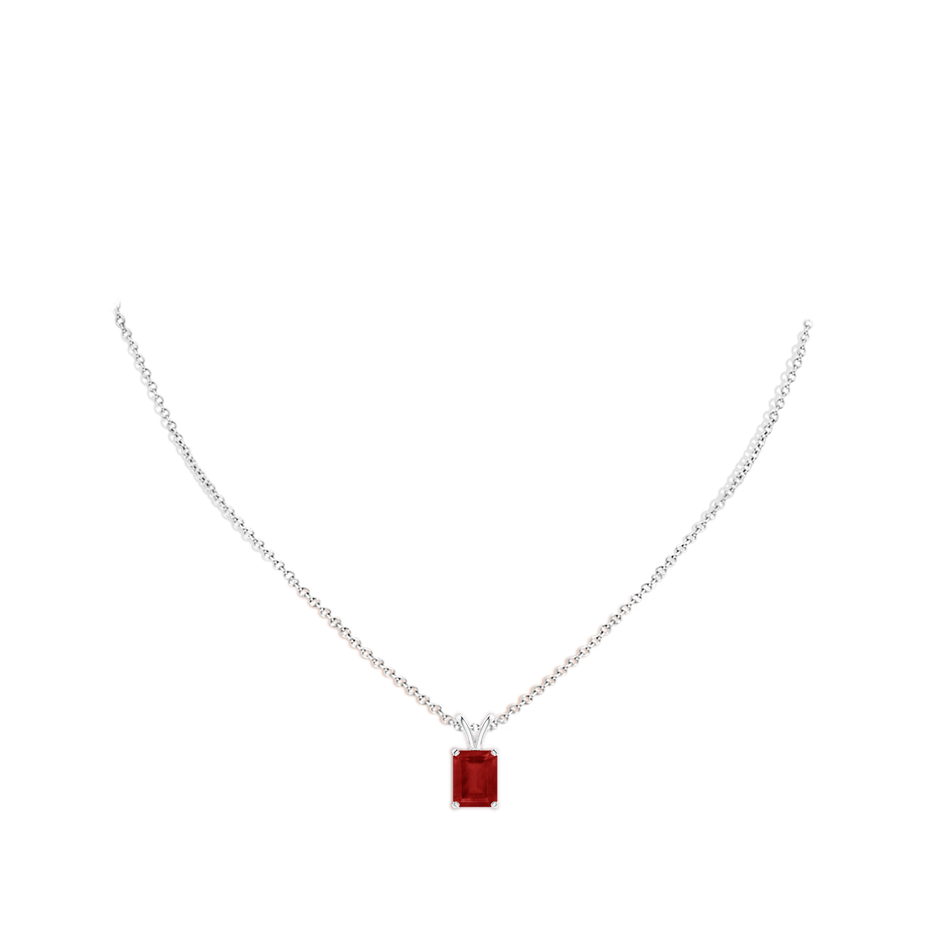 9x7mm AA Emerald-Cut Ruby Solitaire V-Bale Pendant in White Gold pen