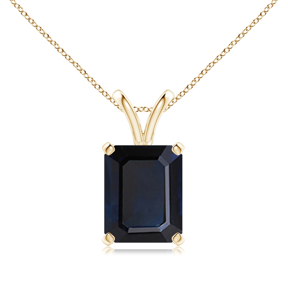 10x8mm A Emerald-Cut Blue Sapphire Solitaire Pendant with V-Bale in Yellow Gold 