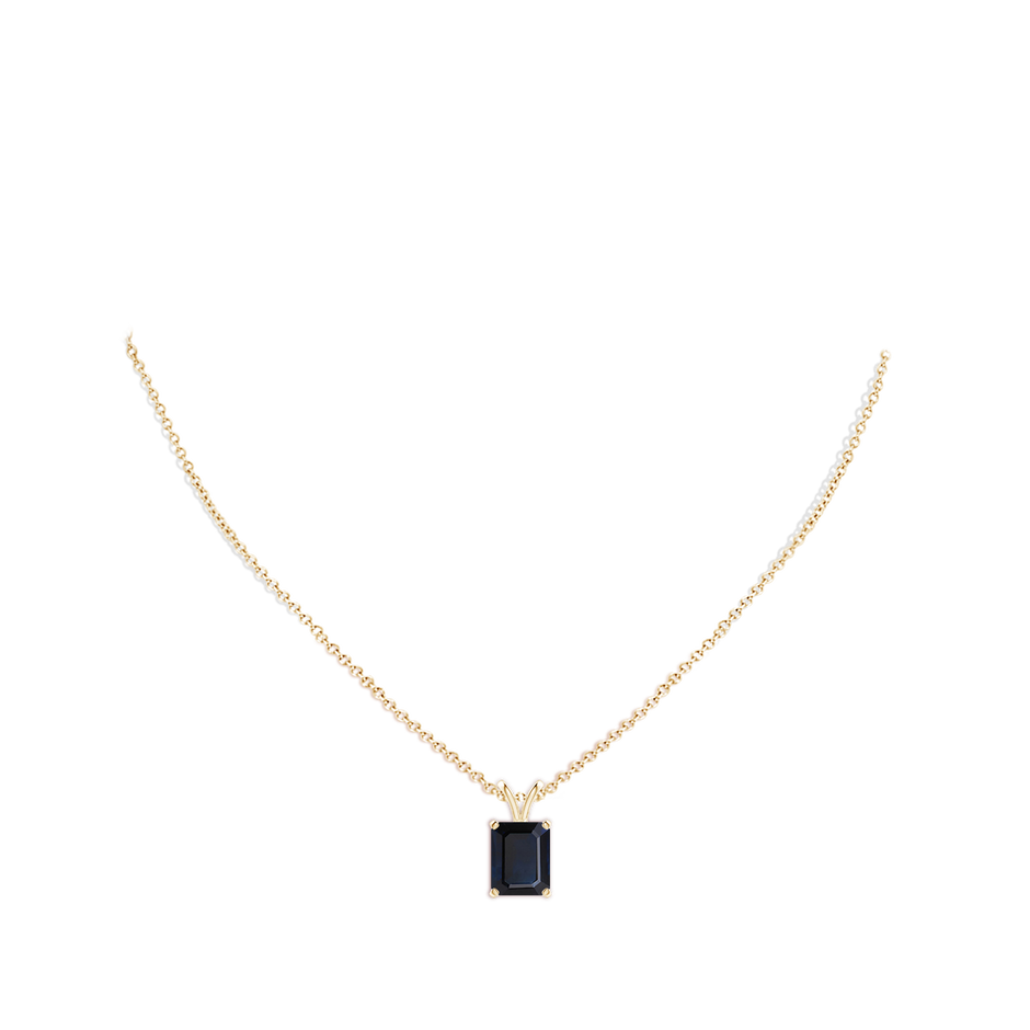 10x8mm A Emerald-Cut Blue Sapphire Solitaire Pendant with V-Bale in Yellow Gold pen