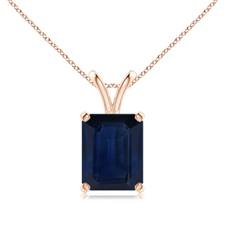 10x8mm AA Emerald-Cut Blue Sapphire Solitaire Pendant with V-Bale in Rose Gold