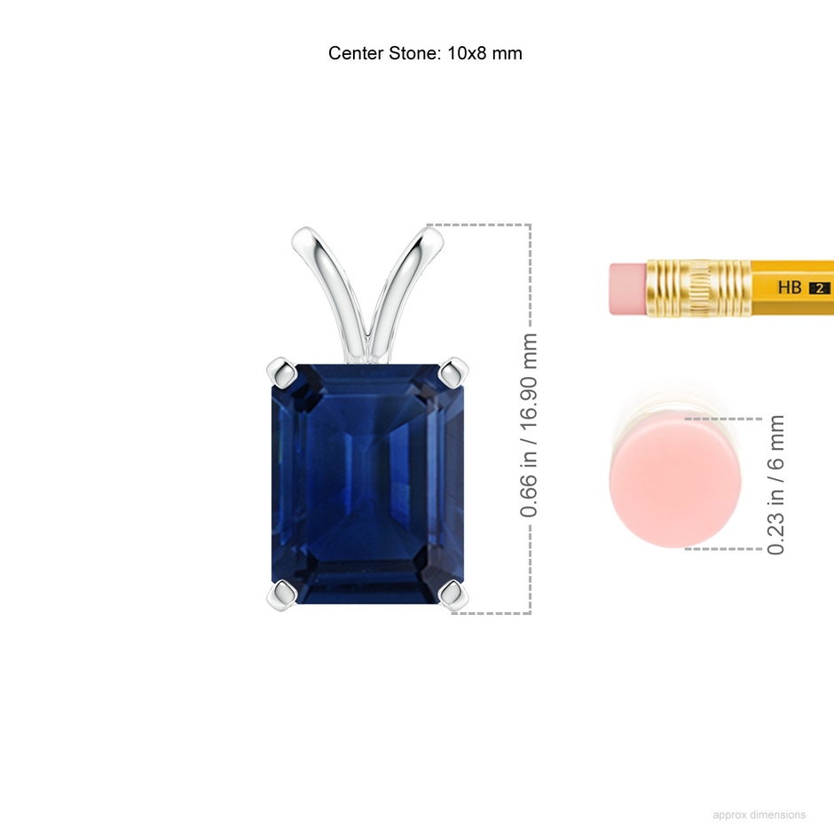 10x8mm AAA Emerald-Cut Blue Sapphire Solitaire Pendant with V-Bale in P950 Platinum ruler