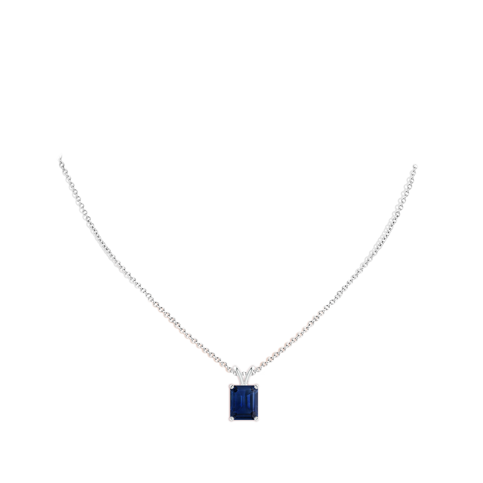 10x8mm AAA Emerald-Cut Blue Sapphire Solitaire Pendant with V-Bale in P950 Platinum pen