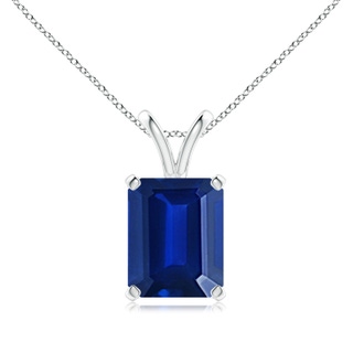 10x8mm AAAA Emerald-Cut Blue Sapphire Solitaire Pendant with V-Bale in P950 Platinum