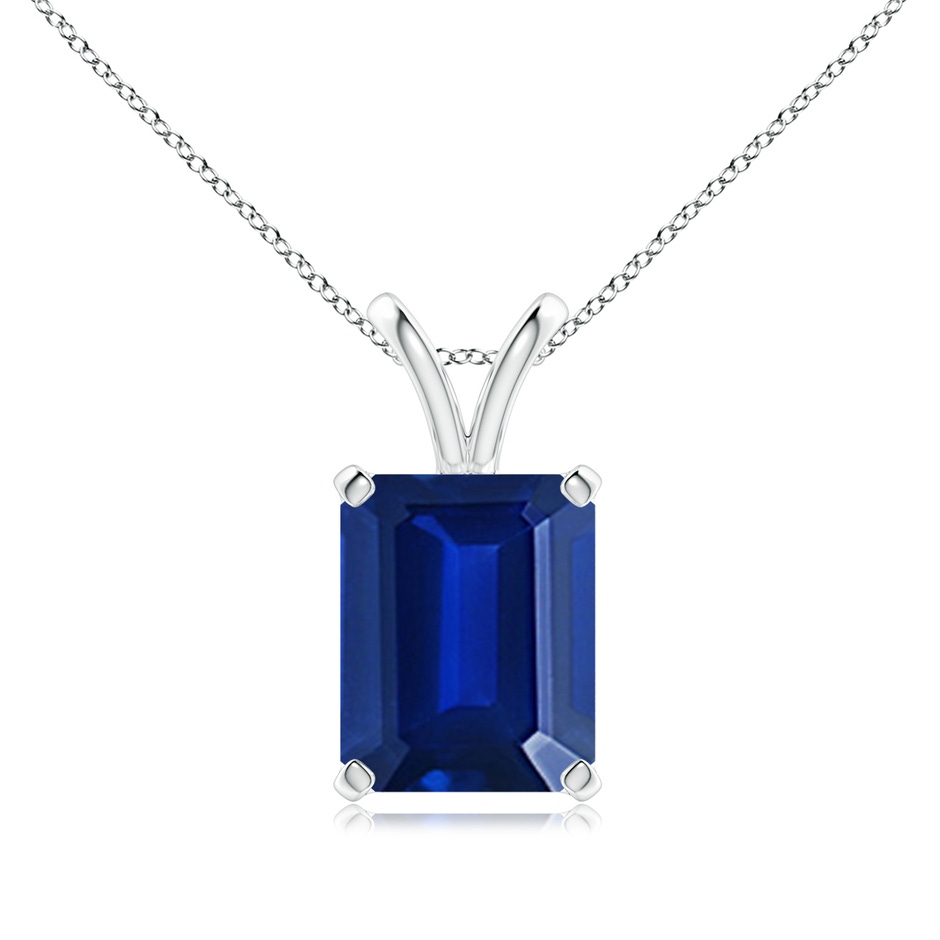 10x8mm AAAA Emerald-Cut Blue Sapphire Solitaire Pendant with V-Bale in P950 Platinum 