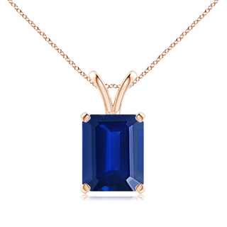10x8mm AAAA Emerald-Cut Blue Sapphire Solitaire Pendant with V-Bale in Rose Gold
