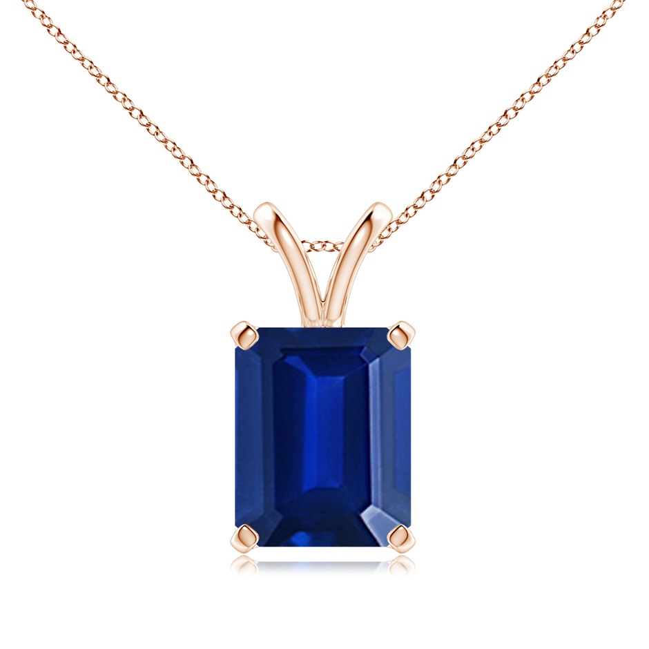 10x8mm AAAA Emerald-Cut Blue Sapphire Solitaire Pendant with V-Bale in Rose Gold 