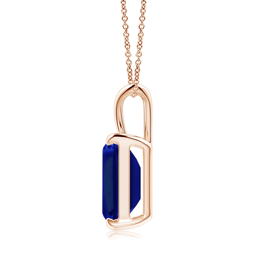10x8mm AAAA Emerald-Cut Blue Sapphire Solitaire Pendant with V-Bale in Rose Gold side 199