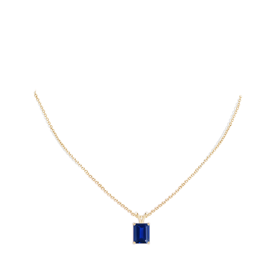 10x8mm Lab-Grown Emerald-Cut Blue Sapphire Solitaire Pendant with V-Bale in Yellow Gold pen