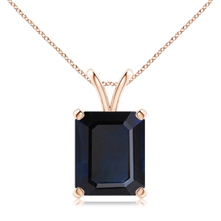 12x10mm A Emerald-Cut Blue Sapphire Solitaire Pendant with V-Bale in 10K Rose Gold