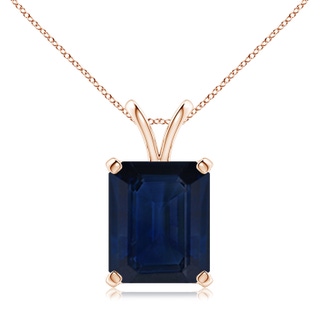 12x10mm AA Emerald-Cut Blue Sapphire Solitaire Pendant with V-Bale in 10K Rose Gold