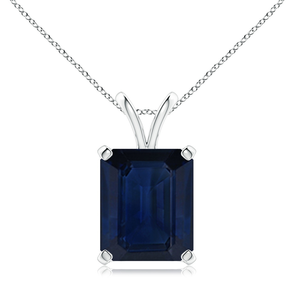 12x10mm AA Emerald-Cut Blue Sapphire Solitaire Pendant with V-Bale in P950 Platinum 