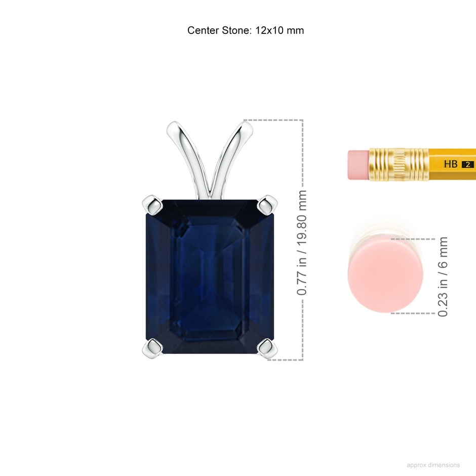 12x10mm AA Emerald-Cut Blue Sapphire Solitaire Pendant with V-Bale in P950 Platinum ruler