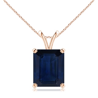 12x10mm AA Emerald-Cut Blue Sapphire Solitaire Pendant with V-Bale in Rose Gold