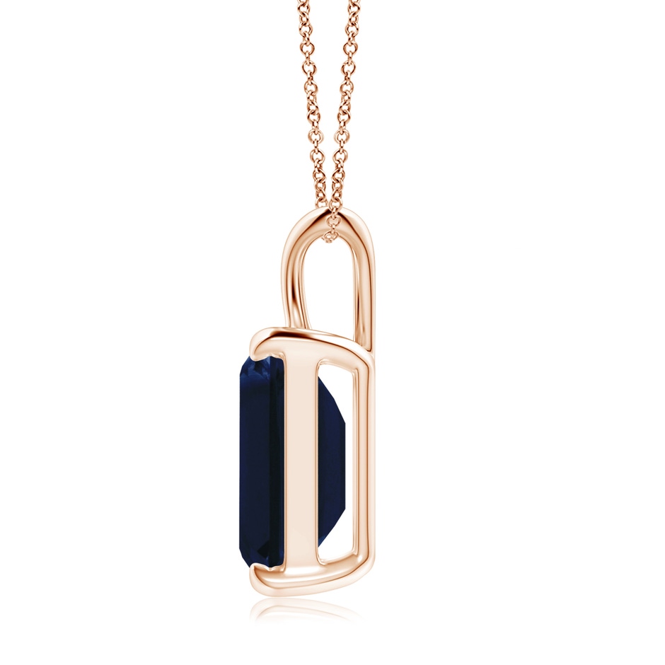 12x10mm AA Emerald-Cut Blue Sapphire Solitaire Pendant with V-Bale in Rose Gold side 199