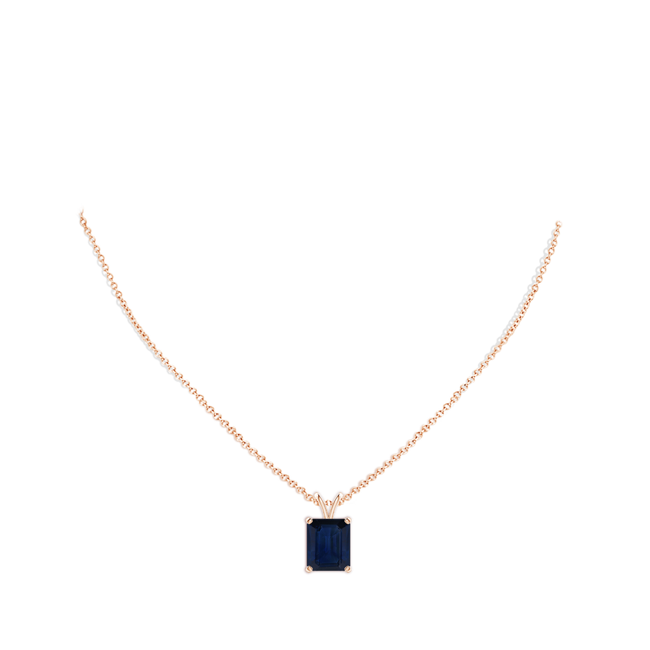 12x10mm AA Emerald-Cut Blue Sapphire Solitaire Pendant with V-Bale in Rose Gold pen