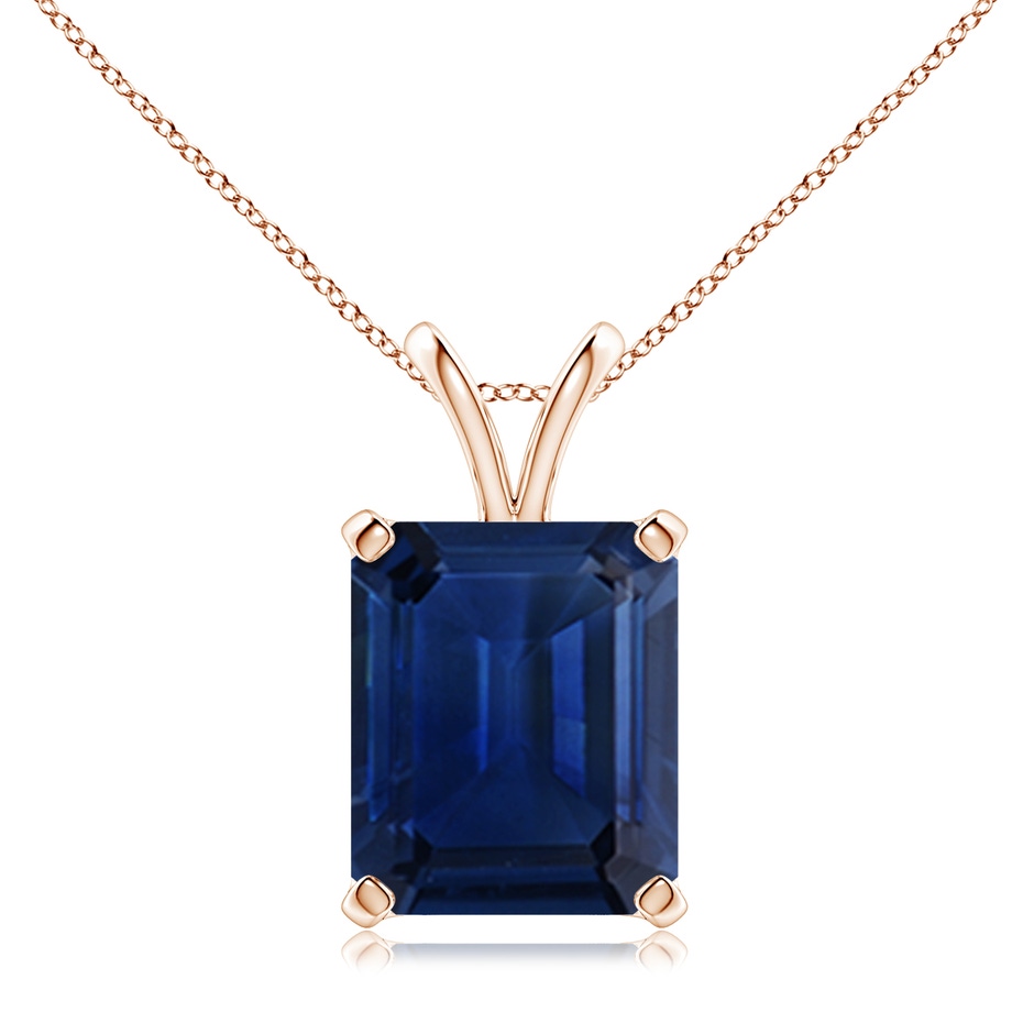 12x10mm AAA Emerald-Cut Blue Sapphire Solitaire Pendant with V-Bale in Rose Gold 