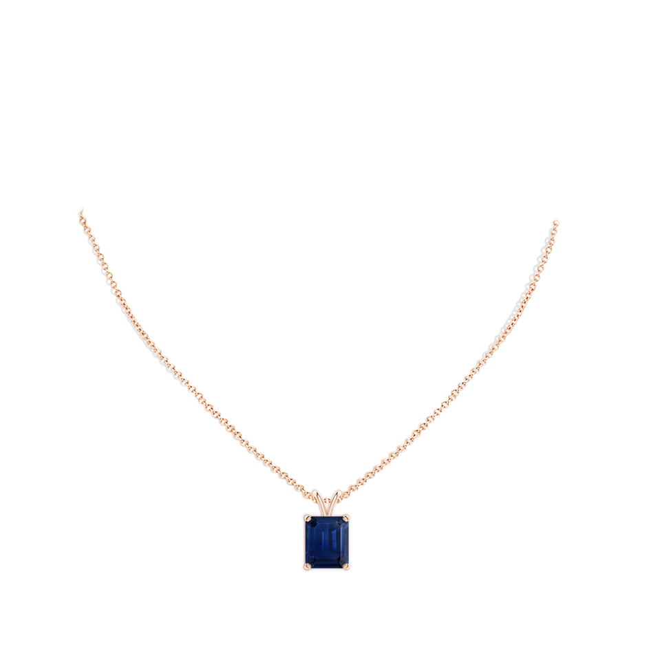 12x10mm AAA Emerald-Cut Blue Sapphire Solitaire Pendant with V-Bale in Rose Gold pen