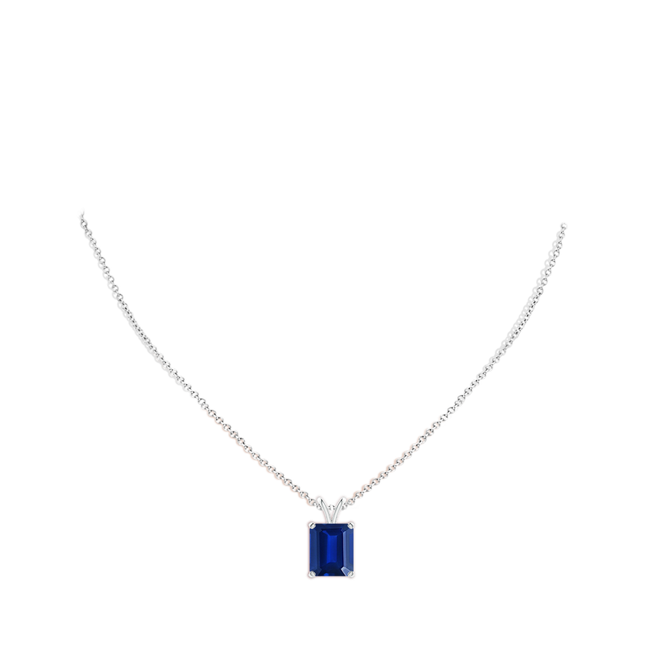 12x10mm AAAA Emerald-Cut Blue Sapphire Solitaire Pendant with V-Bale in P950 Platinum pen
