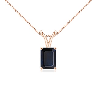7x5mm A Emerald-Cut Blue Sapphire Solitaire Pendant with V-Bale in 9K Rose Gold