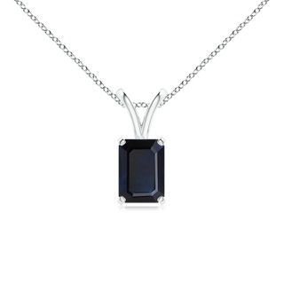 7x5mm A Emerald-Cut Blue Sapphire Solitaire Pendant with V-Bale in P950 Platinum