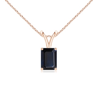 7x5mm A Emerald-Cut Blue Sapphire Solitaire Pendant with V-Bale in Rose Gold