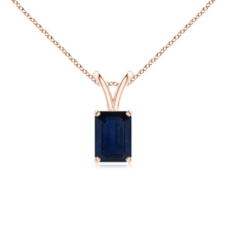 7x5mm AA Emerald-Cut Blue Sapphire Solitaire Pendant with V-Bale in 9K Rose Gold