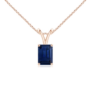 7x5mm AAA Emerald-Cut Blue Sapphire Solitaire Pendant with V-Bale in 9K Rose Gold