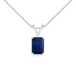 7x5mm AAA Emerald-Cut Blue Sapphire Solitaire Pendant with V-Bale in P950 Platinum