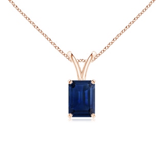7x5mm AAA Emerald-Cut Blue Sapphire Solitaire Pendant with V-Bale in Rose Gold