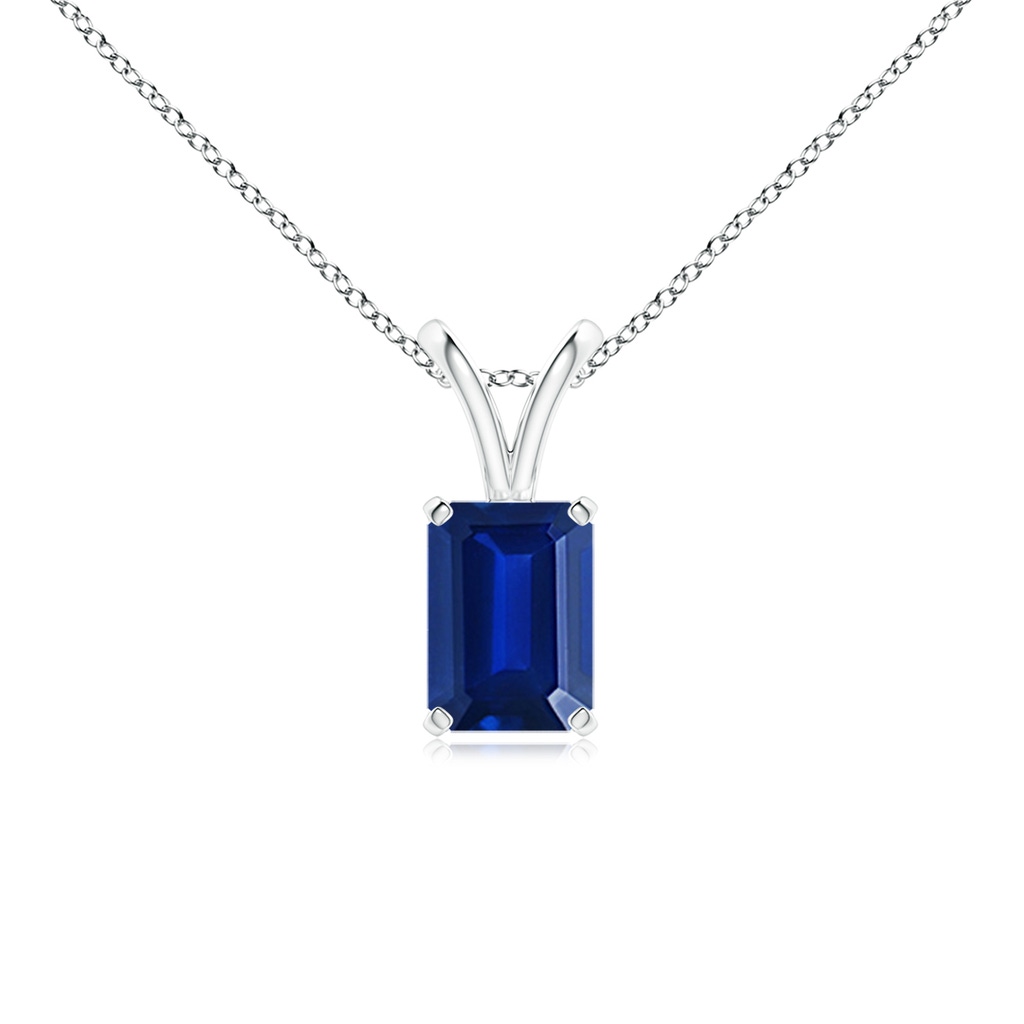 7x5mm AAAA Emerald-Cut Blue Sapphire Solitaire Pendant with V-Bale in P950 Platinum