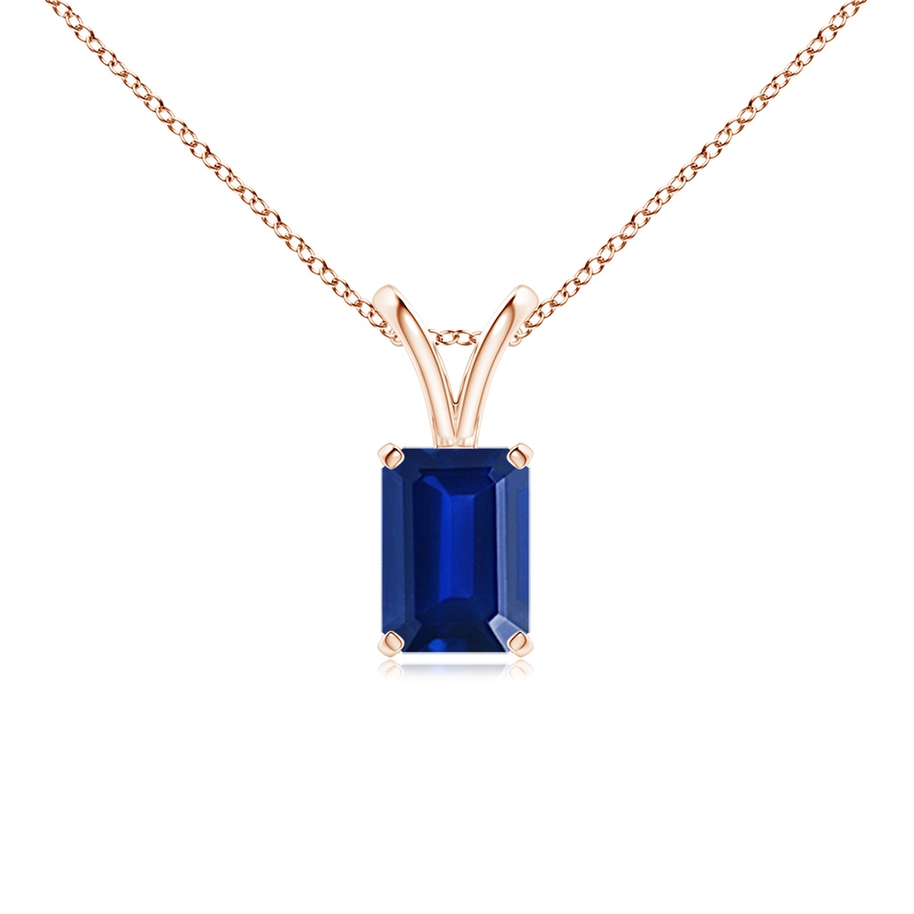 7x5mm AAAA Emerald-Cut Blue Sapphire Solitaire Pendant with V-Bale in Rose Gold