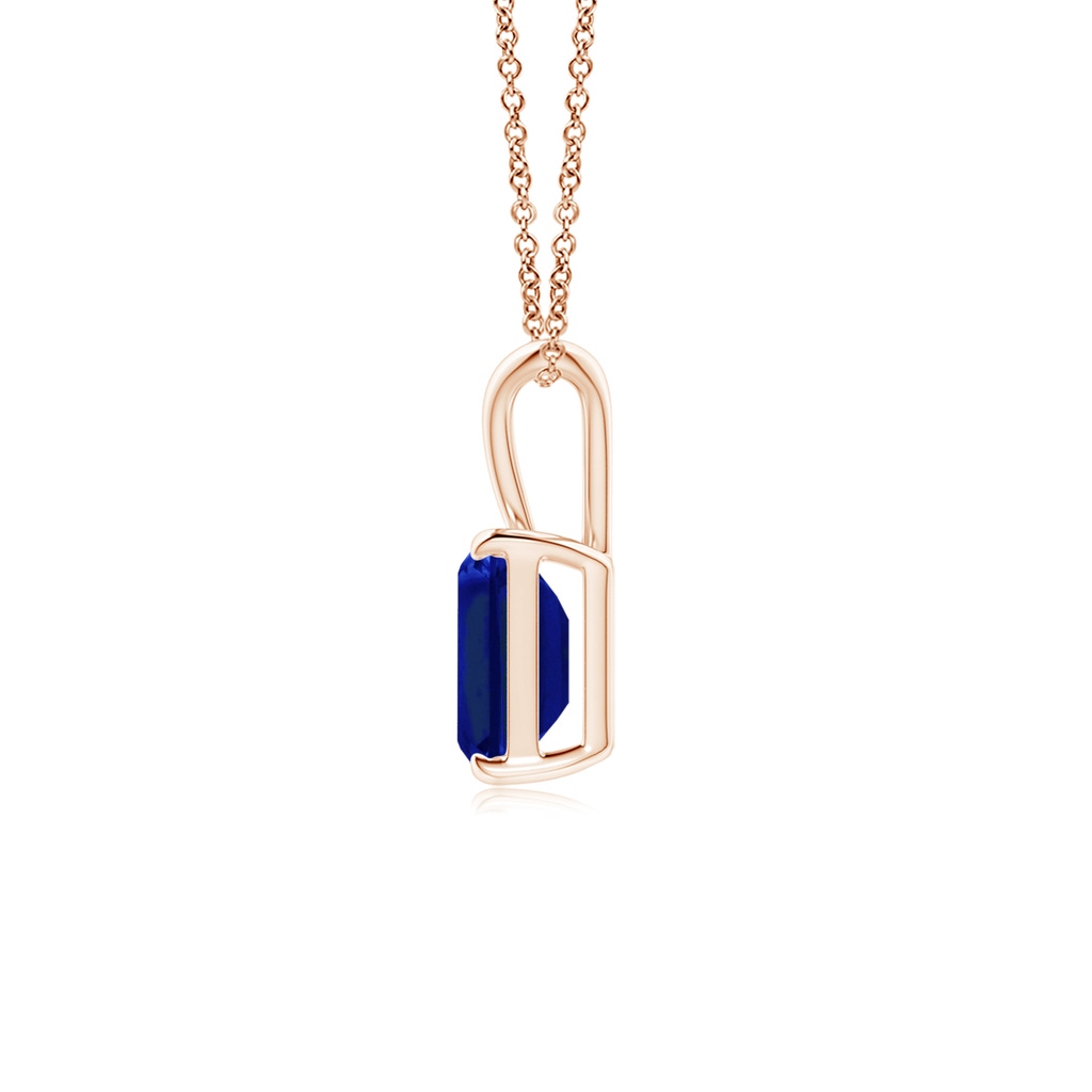 7x5mm AAAA Emerald-Cut Blue Sapphire Solitaire Pendant with V-Bale in Rose Gold Side 199