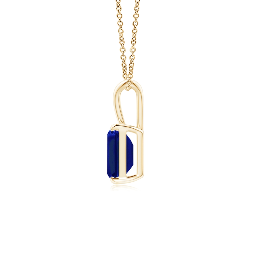 7x5mm AAAA Emerald-Cut Blue Sapphire Solitaire Pendant with V-Bale in Yellow Gold - side 199