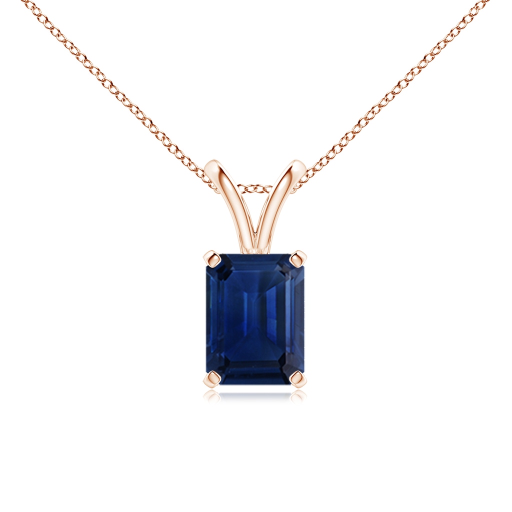 8x6mm AAA Emerald-Cut Blue Sapphire Solitaire Pendant with V-Bale in Rose Gold