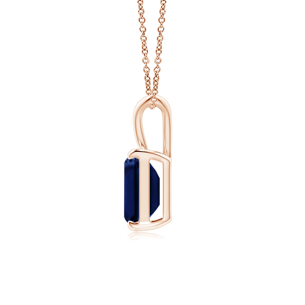 8x6mm AAA Emerald-Cut Blue Sapphire Solitaire Pendant with V-Bale in Rose Gold Side 199